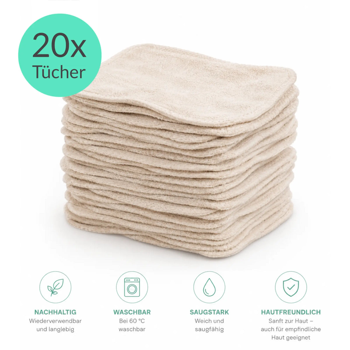 Popolini Kosmetiktuch 20x | Einlagig aus Frottee-Stoff - 10 x 12cm