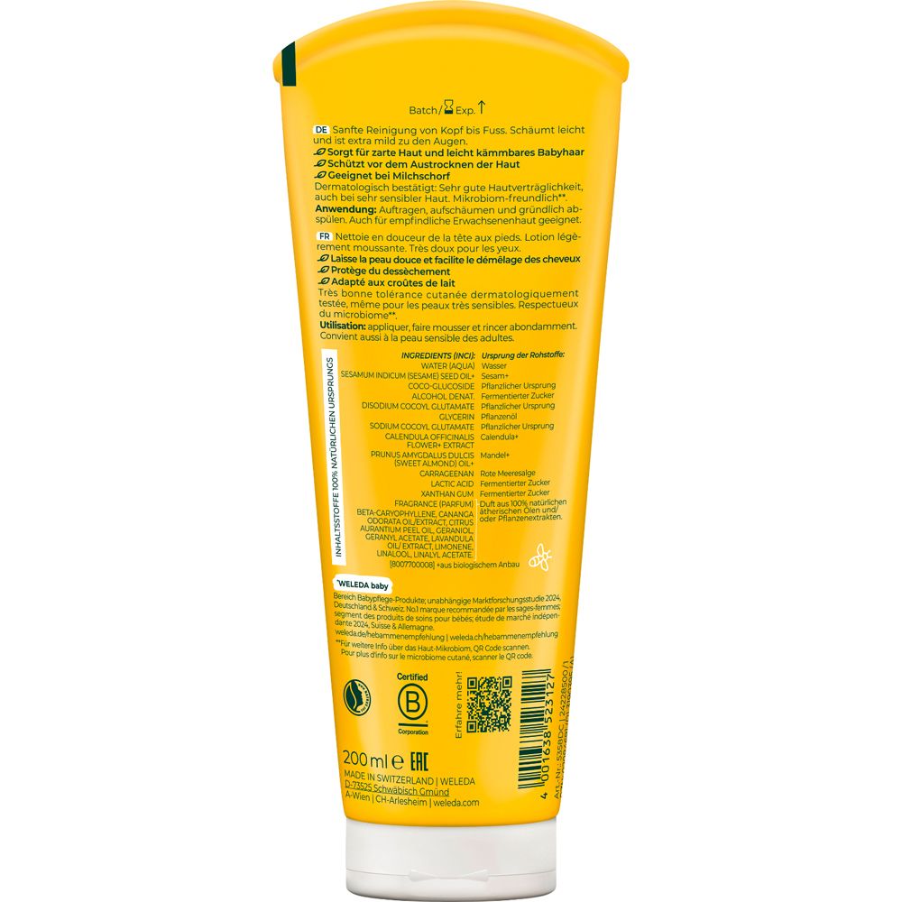Weleda Calendula Waschlotion + Shampoo 200ml Rückseite
