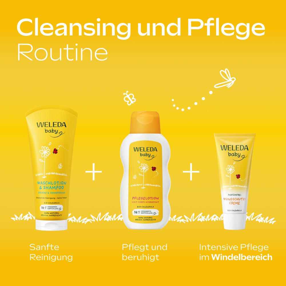 Weleda Calendula Pflegeserie Waschlotion, Pflegelotion, Wundschutzcreme
